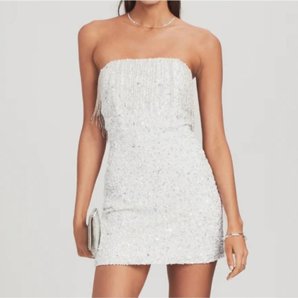 NWT Retrofete Sequin Crystal Fringe Strapless Mini Dress (XS)